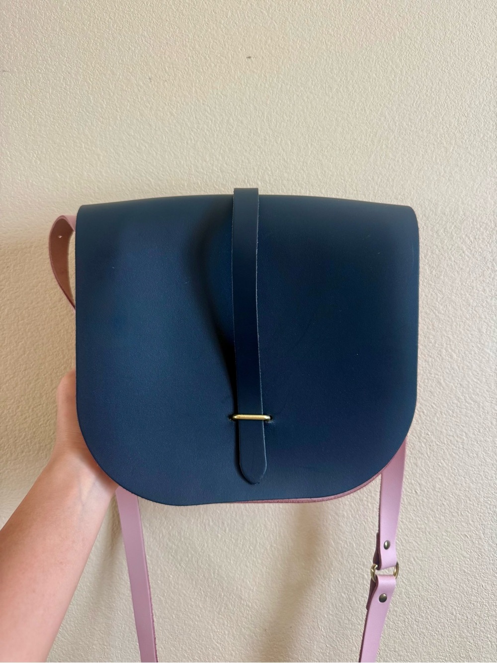 Navy and Pink Crossbody Saddle Bag - Minimal Leather Shoulder Bag